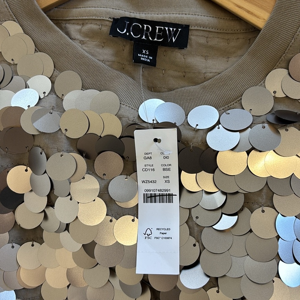 J. Crew Collection sequin-embellished T-shirt Blouse Holiday party New Years Eve - Picture 6 of 7